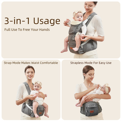 Porte-Bébé Ergonomique 3-en-1 avec Siège de Hanche